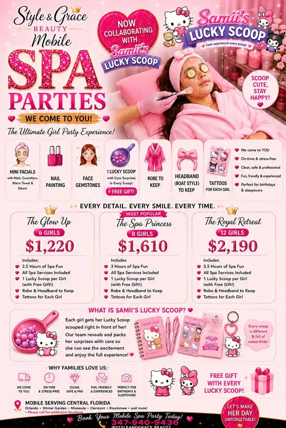 Lucky Scoop Kids Spa Party flyer